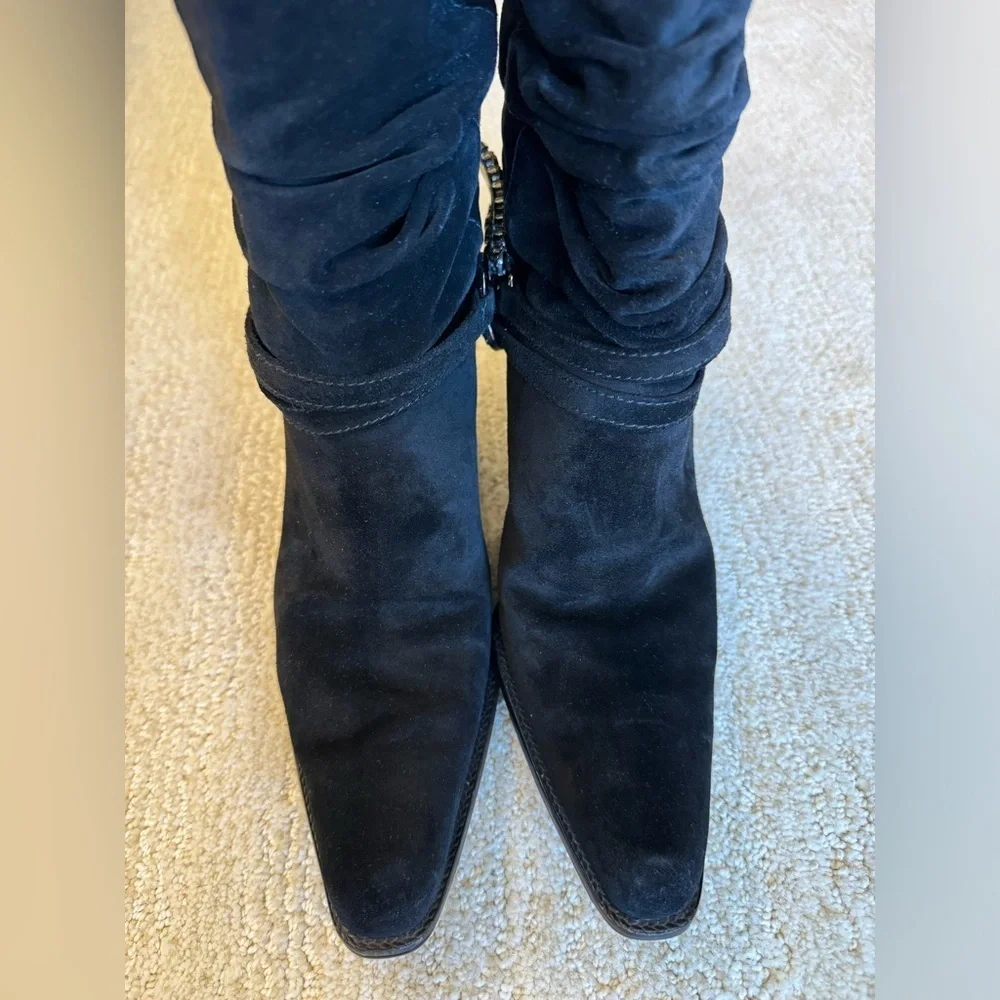 Stuart Weitzman suede slouch boot with crystal straps 8